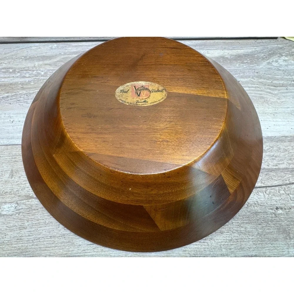 Vermillion Retro Mid Century 60-70's Vintage Walnut Wooden Bowl USA Made 12